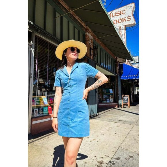 Rolla's Francoise Stretch Corduroy Dress Cornflower Womens Size Medium 10 - Picture 2 of 9